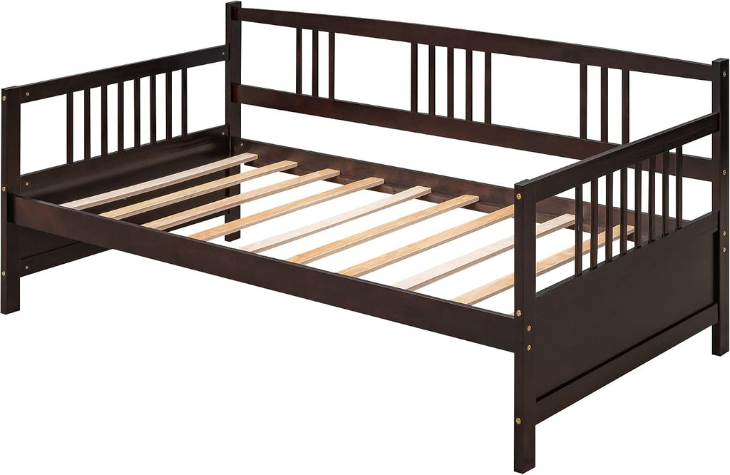 Harper & Bright Designs Twin Size Daybed Frame, Solid Wood Day Bed Frame, Twin Sofa Bed for Living Room, Bedroom, No Box Spring Needed, Espresso Daybed