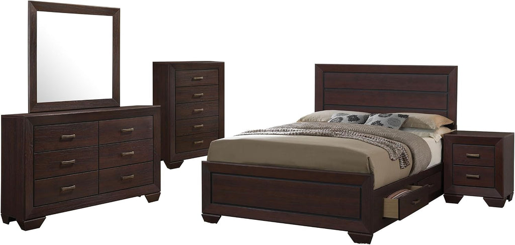 Coaster Home Furnishings Kauffman Transitional 5-Piece Bedroom Set Queen Size Storage Panel Bed Frame 54-inch Headboard Dark Cocoa 204390Q-S5