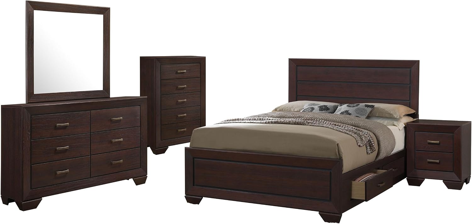 Coaster Home Furnishings Kauffman Transitional 5-Piece Bedroom Set Queen Size Storage Panel Bed Frame 54-inch Headboard Dark Cocoa 204390Q-S5