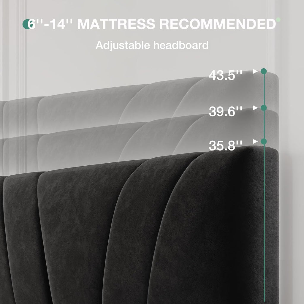 Novilla King Bed Frame and Headboard, King Bed Frame, Velvet Upholstered Bed Frames, No Box Spring Needed, Heavy Duty Feet, Easy Assembly, Black Velvet