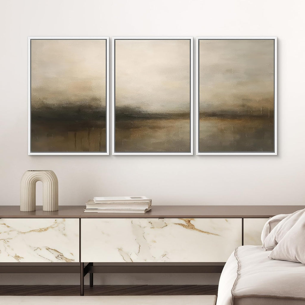SIGNWIN Framed Canvas Print Wall Art Set Minimalist Earthy Horizon Illustrations Modern Art Decorative Scenic Rustic for Living Room, Bedroom, Office - 16'x24'x3 WHITE