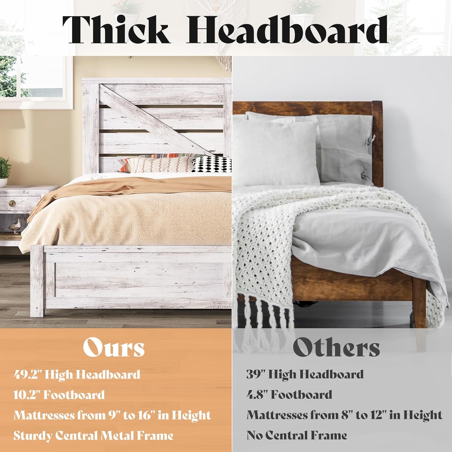 AMERLIFE Queen Size Bed Frame with 49.2' Barn Door Headboard and Footboard, Farmhouse Platform Bed Frame with Wood Slats, No Box Spring Needed, Under Bed Storage, Distressed White