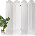 4 Panel Room Divider and Folding Privacy Screen, Foldable Wood Arched Room Divider Wall, Portable Partition Screen, Room Partition Divider for Room Separation for Home Office Bedroom, White