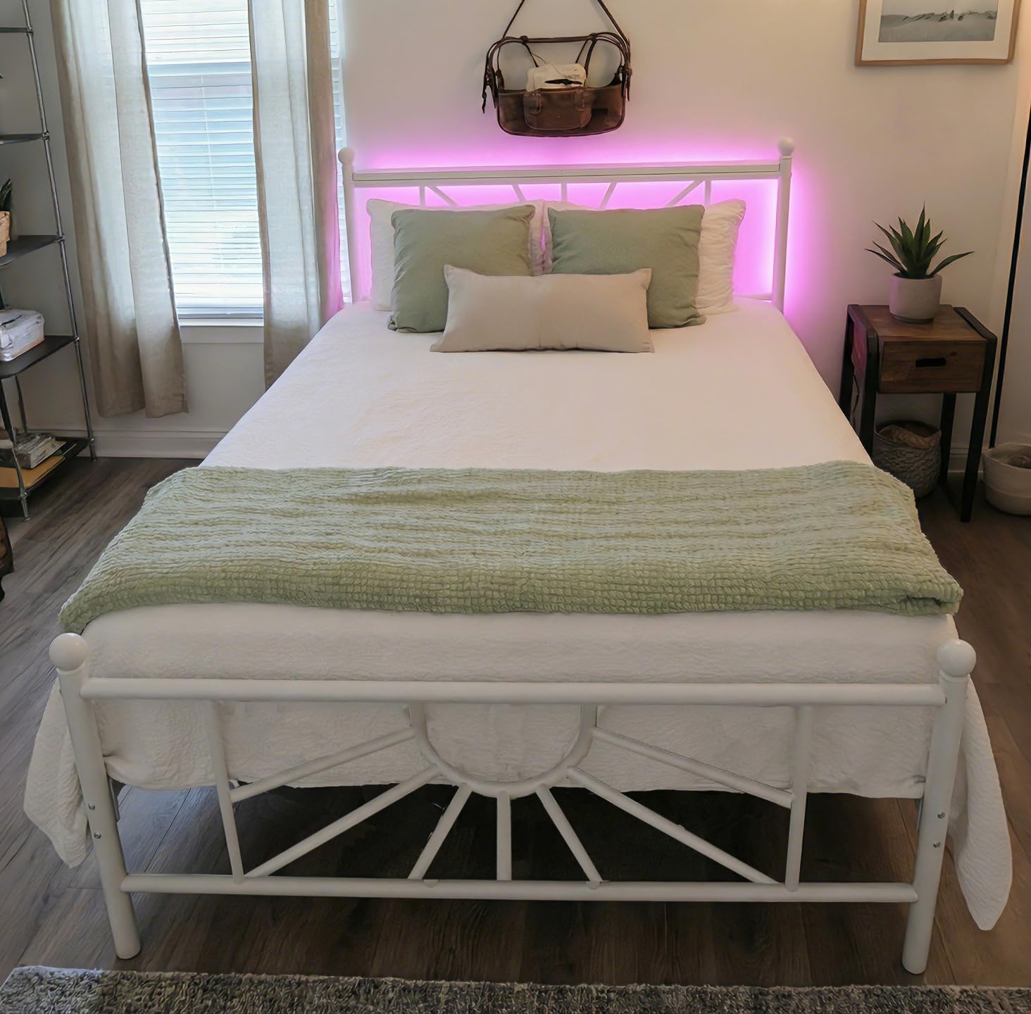 Homkdom 14 inch Queen Size Metal Bed Frame Platform with Storage Headboard, Victorian Metal Bed Frame with Under Bed Storage/No Box Spring Needed/Noise-Free/Easy Assembly, White