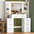 Vanity Desk with Mirror and Lights, Vanity Table with 7 Drawers and 6 Storage Shelves, 3 Lighting Modes Adjustable, Dressing Table Vanity Set, Makeup Vanity Table for Bedroom, Dressing Room, White