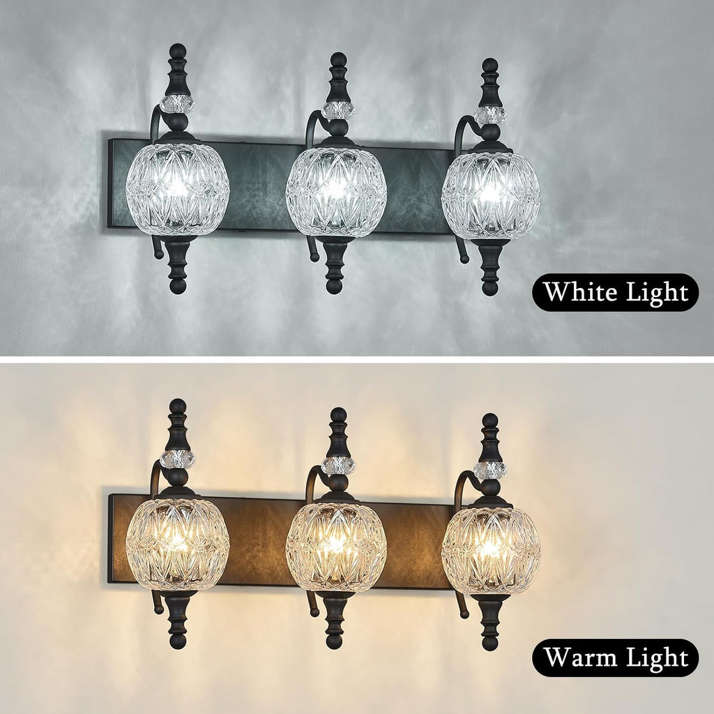 Modern Crystal Bathroom Vanity Lights Fixtures Over Mirror Black Vintage 3-Lights 20 Inch Bathroom Light Fixtures Glass Crystal Vanity Lights