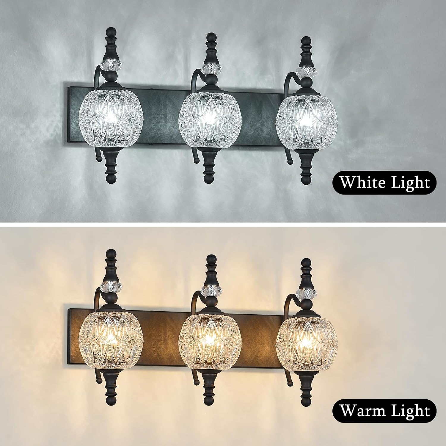 Modern Crystal Bathroom Vanity Lights Fixtures Over Mirror Black Vintage 3-Lights 20 Inch Bathroom Light Fixtures Glass Crystal Vanity Lights