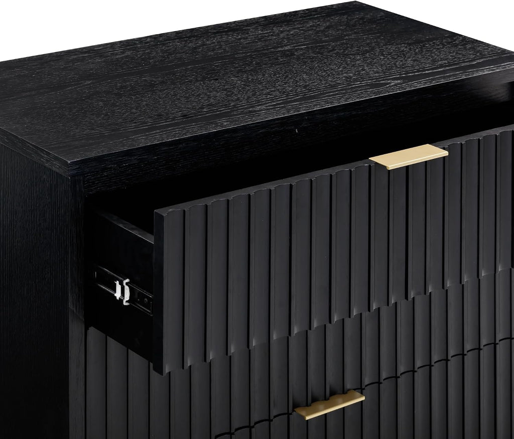 Nathan James Jasper 3 Drawer, Bohemian Fluted, Solid Wood for Nursery, Small Dresser for Bedroom, Black Oak