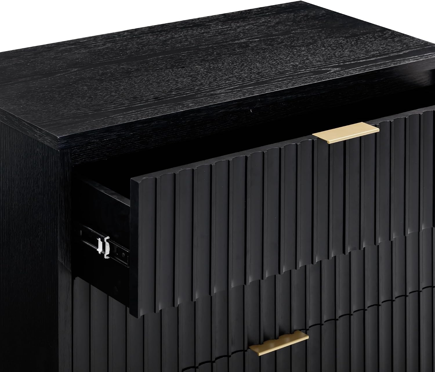 Nathan James Jasper 3 Drawer, Bohemian Fluted, Solid Wood for Nursery, Small Dresser for Bedroom, Black Oak