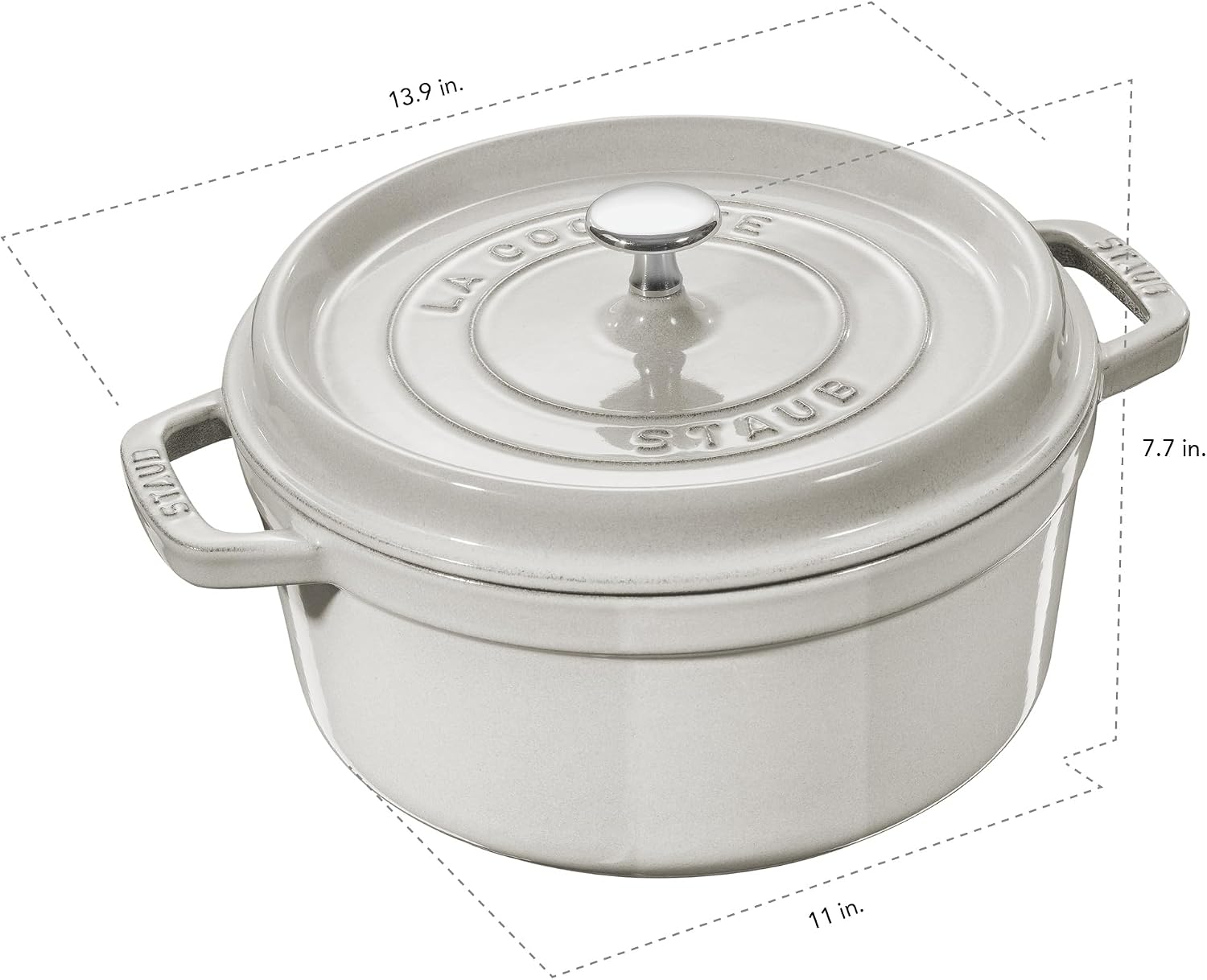 Staub Cast Iron 7-qt Round Cocotte - White Truffle