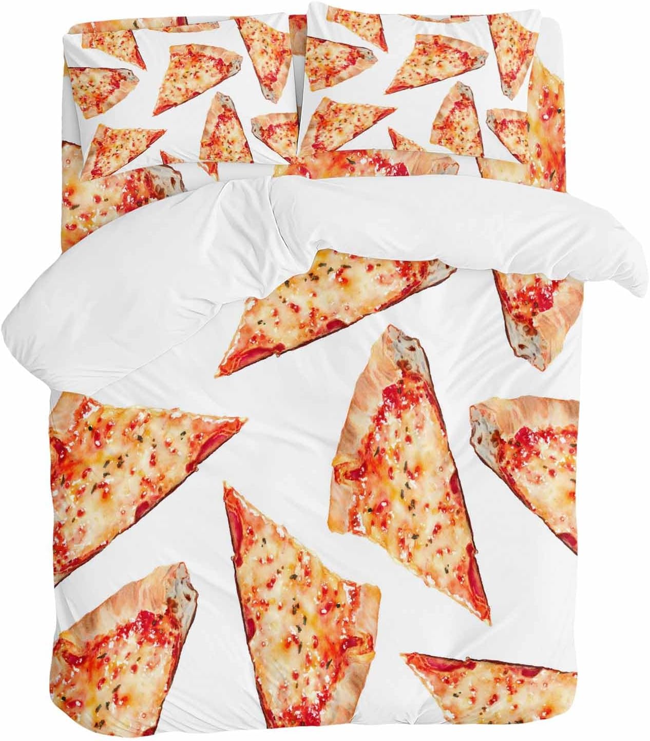 Prime Leader Realistic Food Duvet Cover Set Queen Size 4 Pieces Yummy Italy Naples Thin Crust Pizza Bedding Set with Zipper Closure, 1 Comforter Cover 92x106 Inches 1 Flat Sheet & 2 Pillow Cases