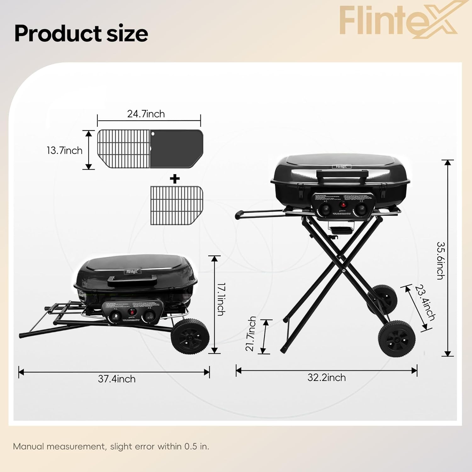 Flintex 2-Burner Portable Propane Gas Grill, Foldable 2-in-1 Camping Propane Grill with Porcelain-Enameled Griddle & Grill Grate for Outdoor Camping Picnics Backyard Cooking, Black