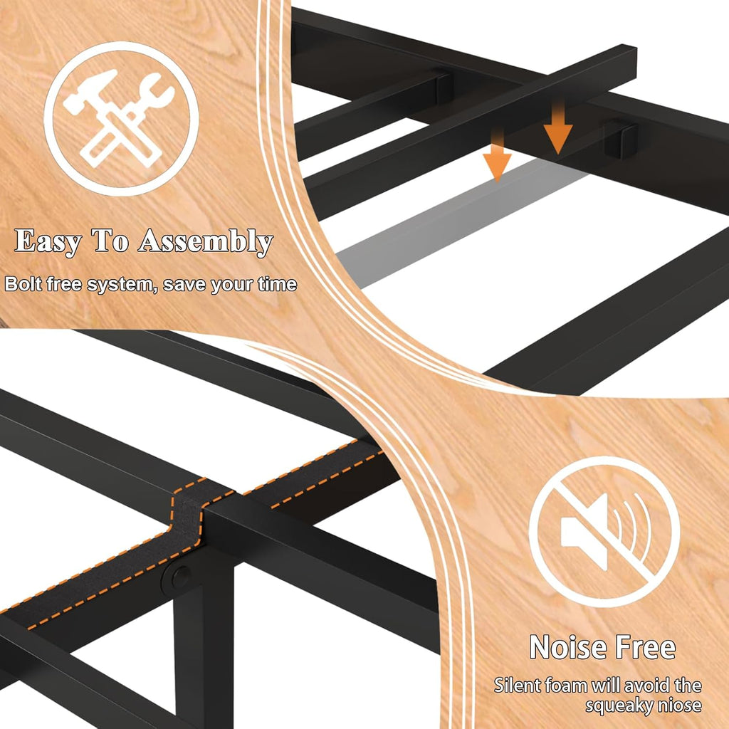 Full Size Black Bed Frame with 2 Storage Drawers and Charging Station, Upholstered Bed Frame with PU Leather Headboard LED Lights, Metal Slats Support, No Box Spring Needed, Noise Free