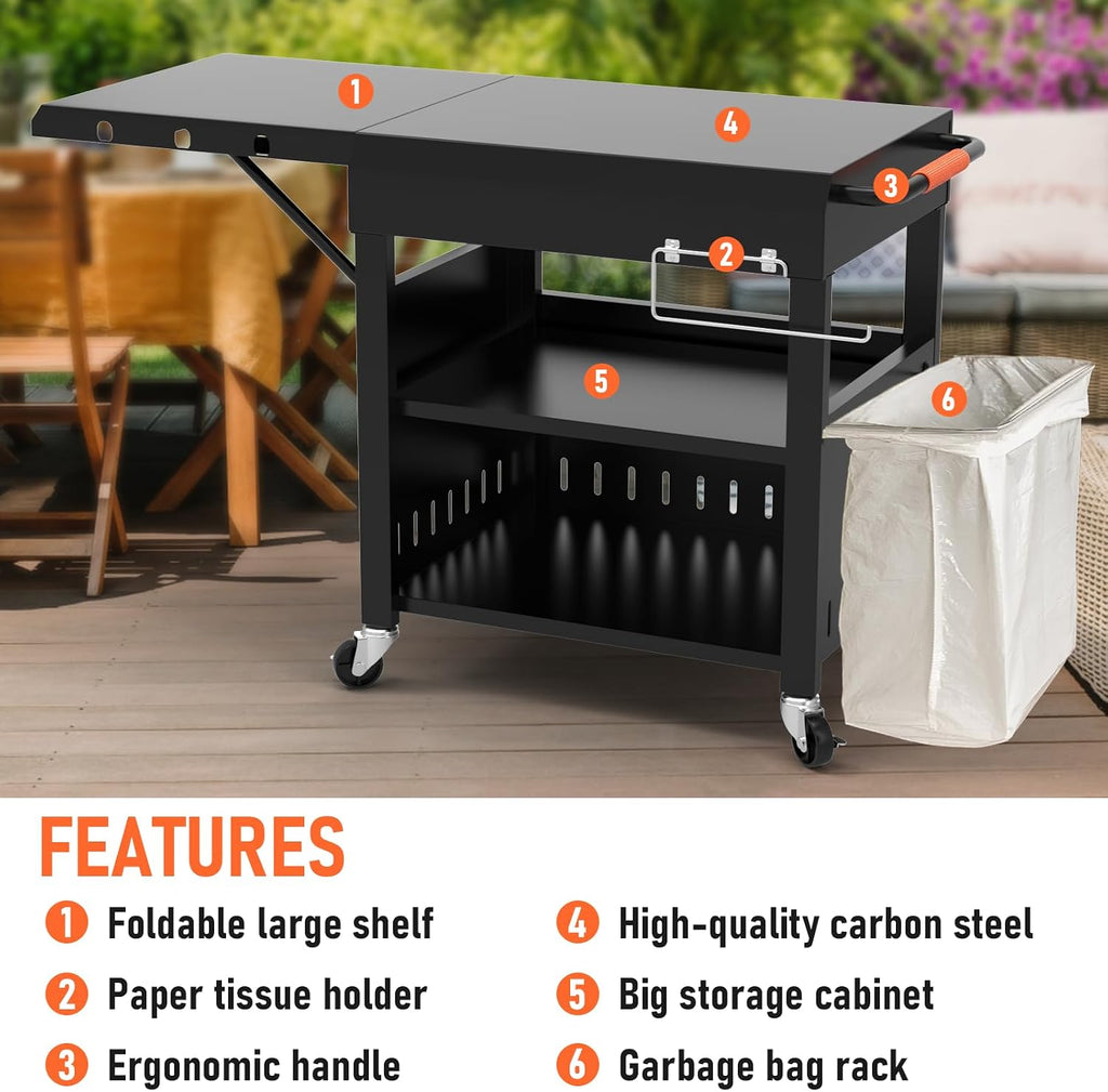 Outdoor Grill Table Cart for Blackstone 28'/36' Omnivore Griddle, 50' x 22' Large Outdoor Kitchen Island with Foldable Side Table for Blackstone 17'/22' Griddle, Home BBQ, Tailgates, Cookouts