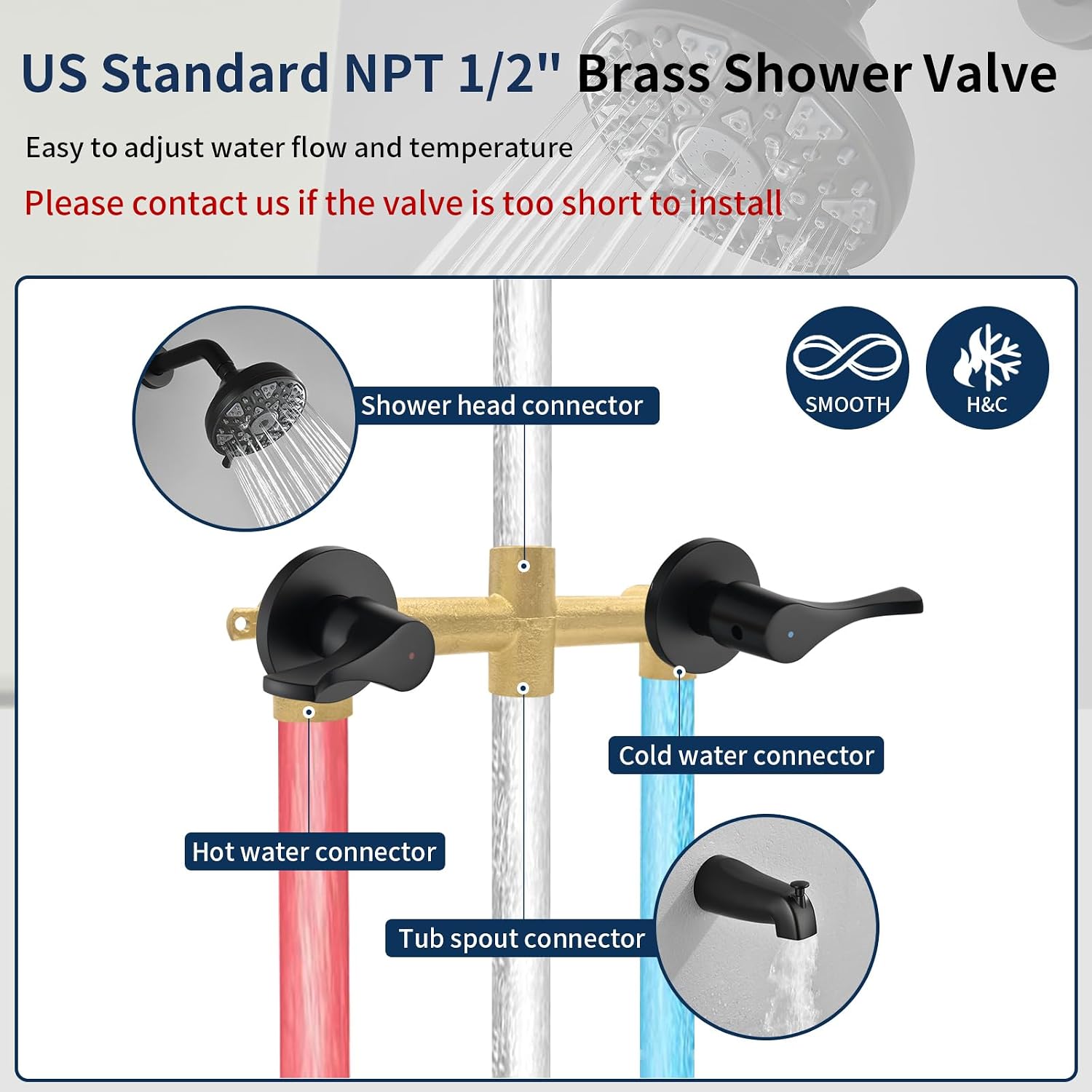 2 Handles Shower Faucet Set with Tub Spout Bathtub Shower Faucet Combo Set Shower System Complete Tub and Shower Trim Kit Wall Mounted Shower Fixtures Matte Black