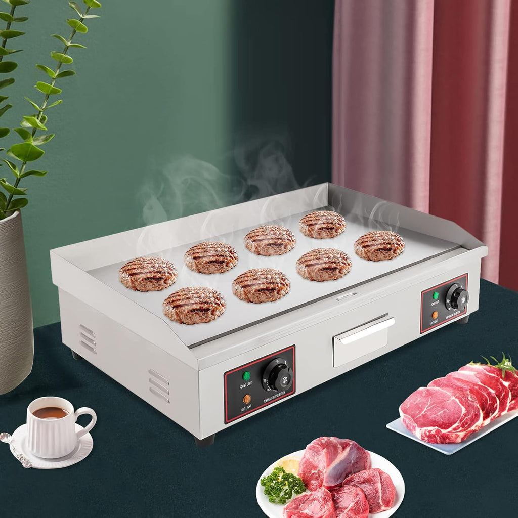 110V Commercial Griddle, Electric Countertop Griddle Commercial Flat Top Grill 50°C-300°C/122°F-572°F Temperature Range for Processing Vegetables, Chicken Fillet 28.7 x 18.9 x 9.06 Inch