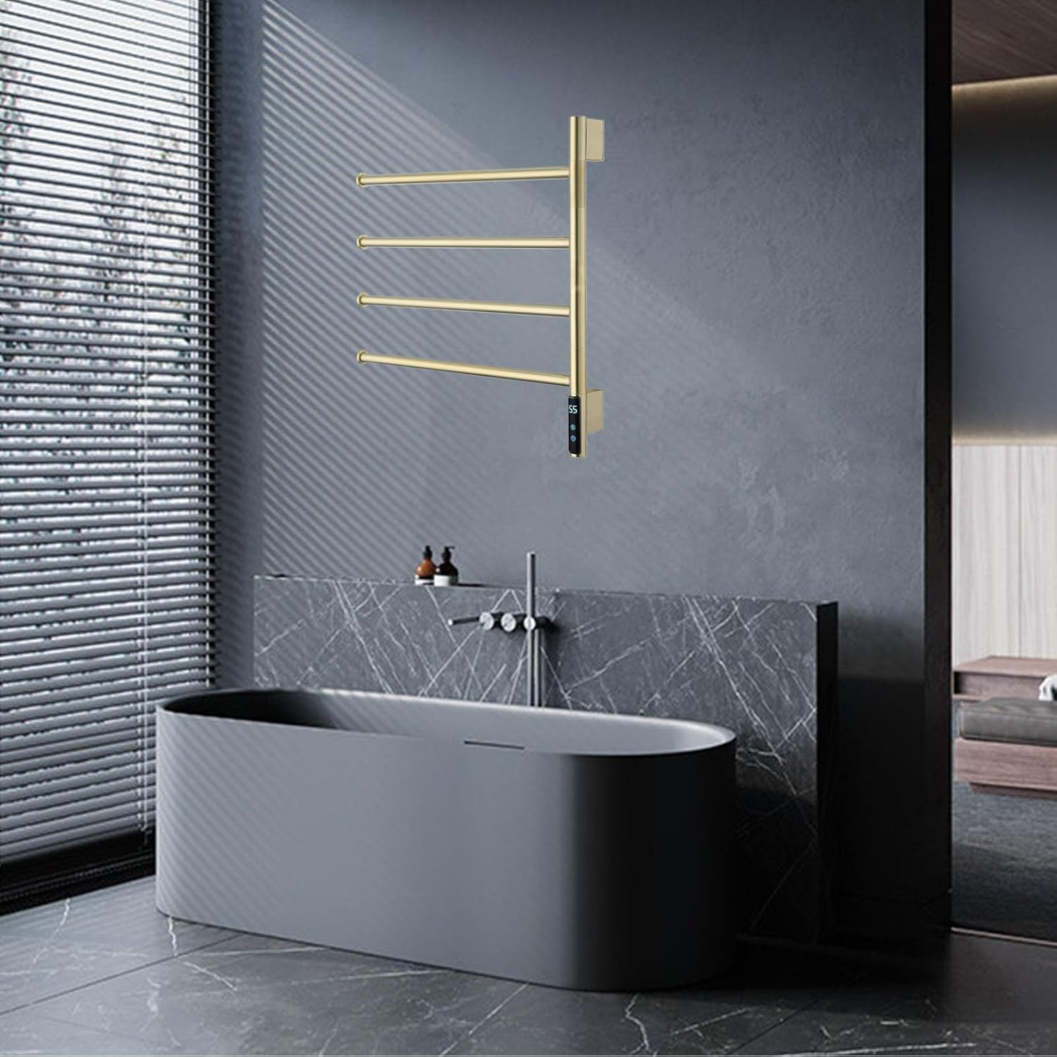 Heated Towel Racks Rotatable, Electric Towel Warmer for Bathroom Wall Mounted with Timer/Temperature Control,Brushed Gold