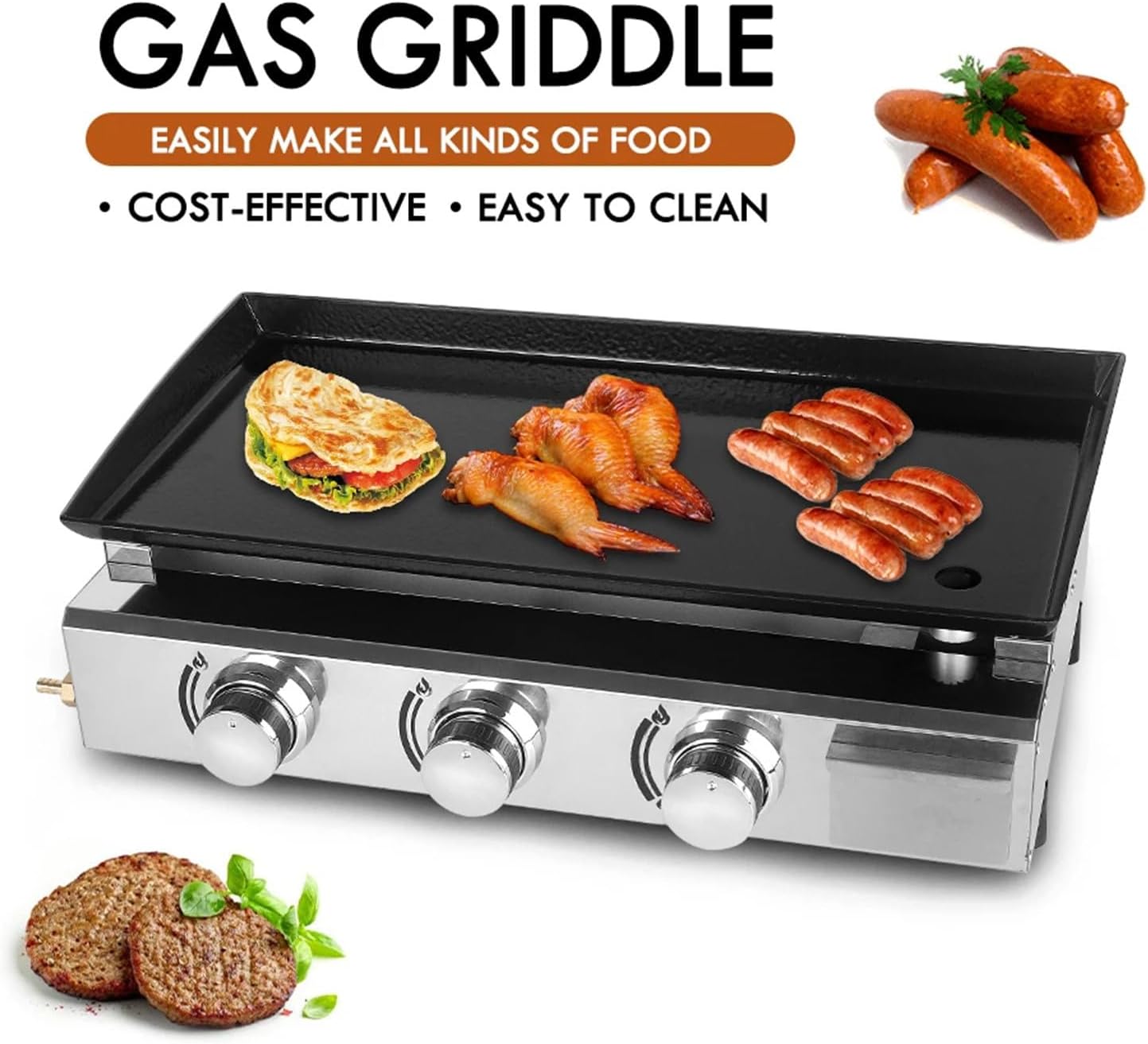 2/3/4 Burner Table Top Gas Grill Griddle, Burners Gas Griddle, Flat Top Grill for Outdoor Cooking While Party, Picnicking Or Camping,4Burner