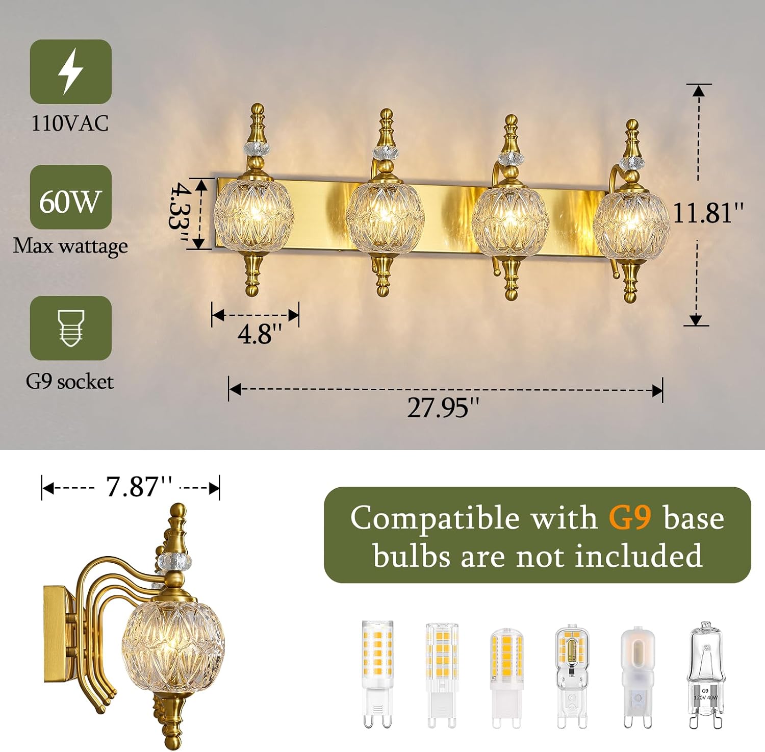 Modern Crystal Bathroom Vanity Lights Fixtures Over Mirror Gold Vintage 4-Lights 28 Inch Bathroom Light Fixtures Glass Crystal Vanity Lights