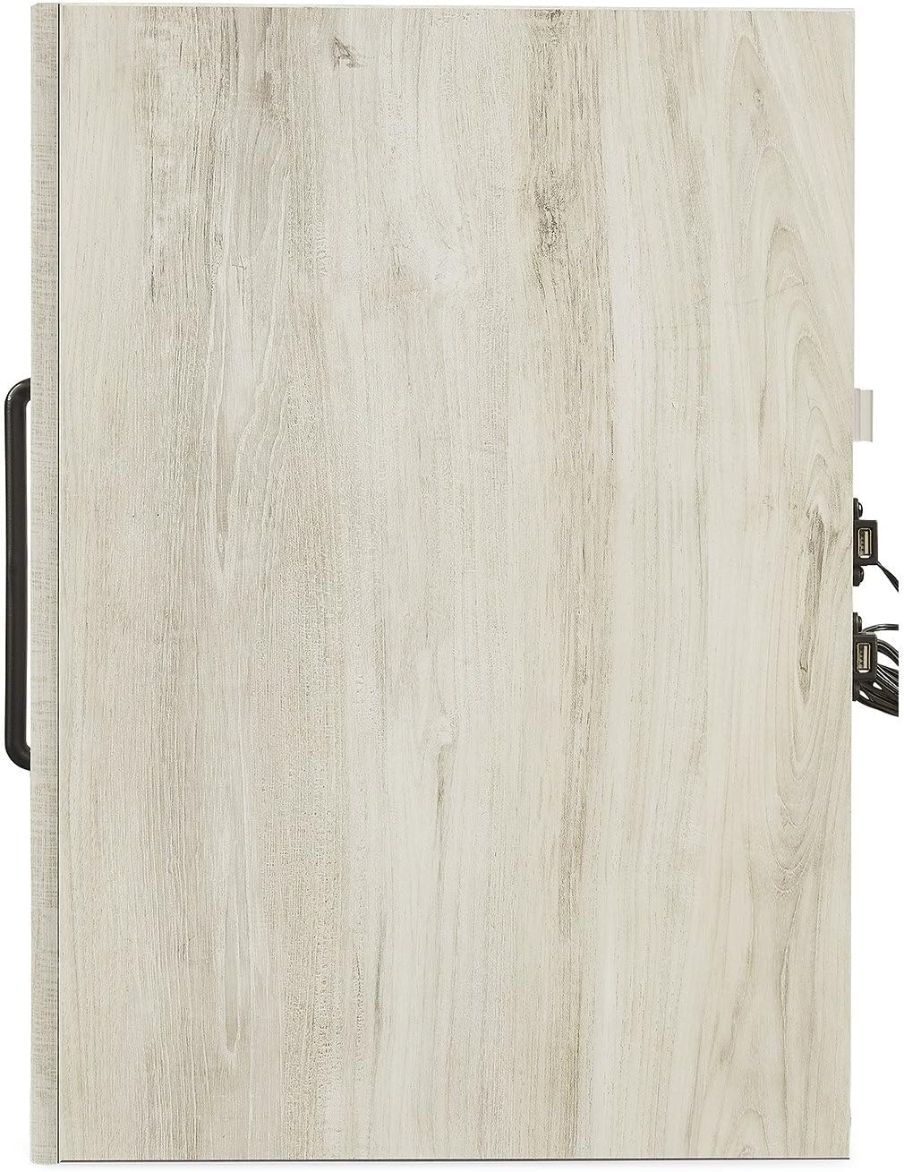 Signature Design by Ashley Cambeck Farmhouse Industrial 2 Drawer Two Drawer Nightstand with 2 Slim-Profile USB Charging Stations, 24.37' Tall, Whitewash