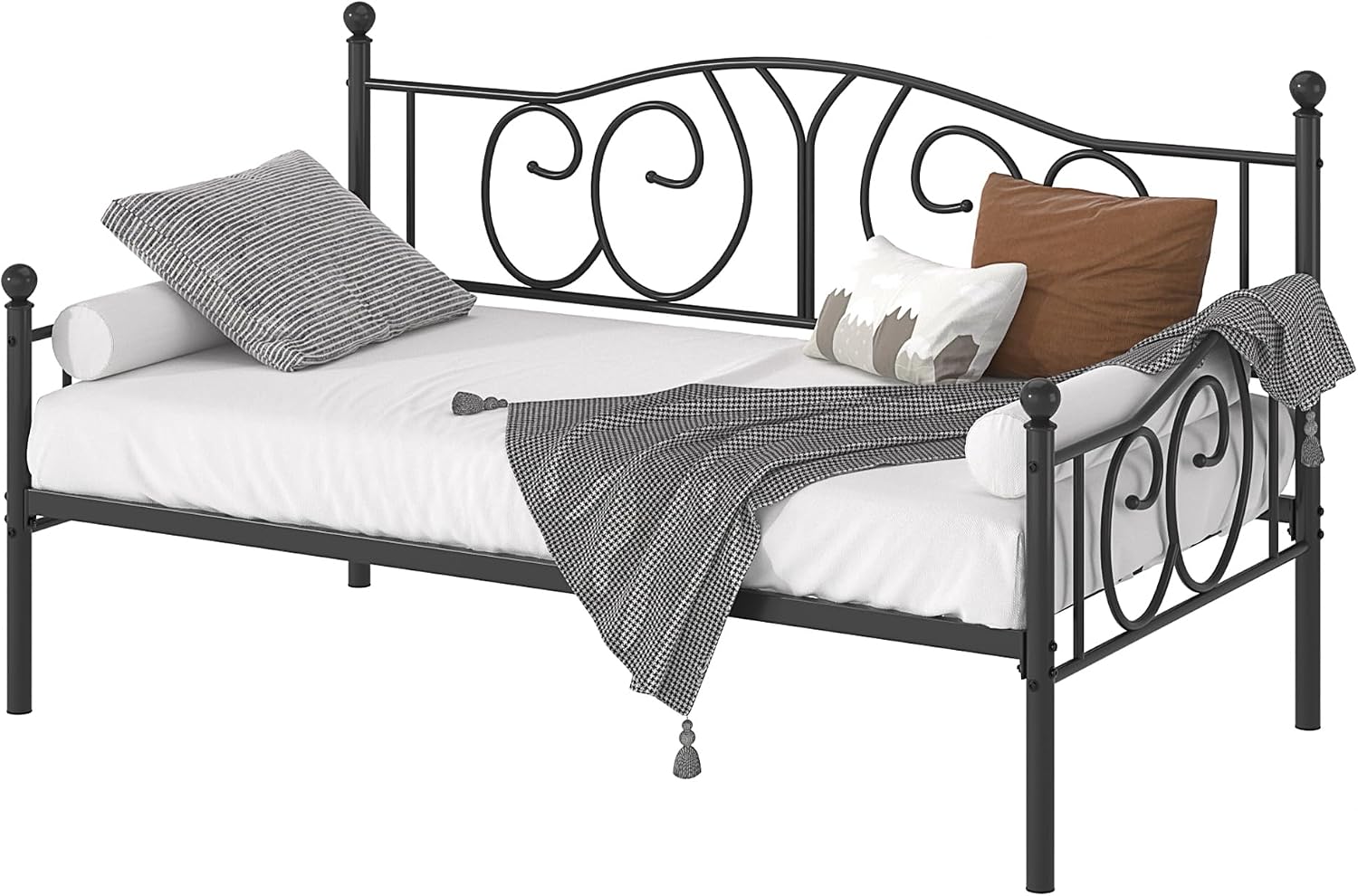 VECELO Metal Daybed Frame Multifunctional Platform Bed Sofa Mattress Foundation with Classic Headboard, Twin, Black