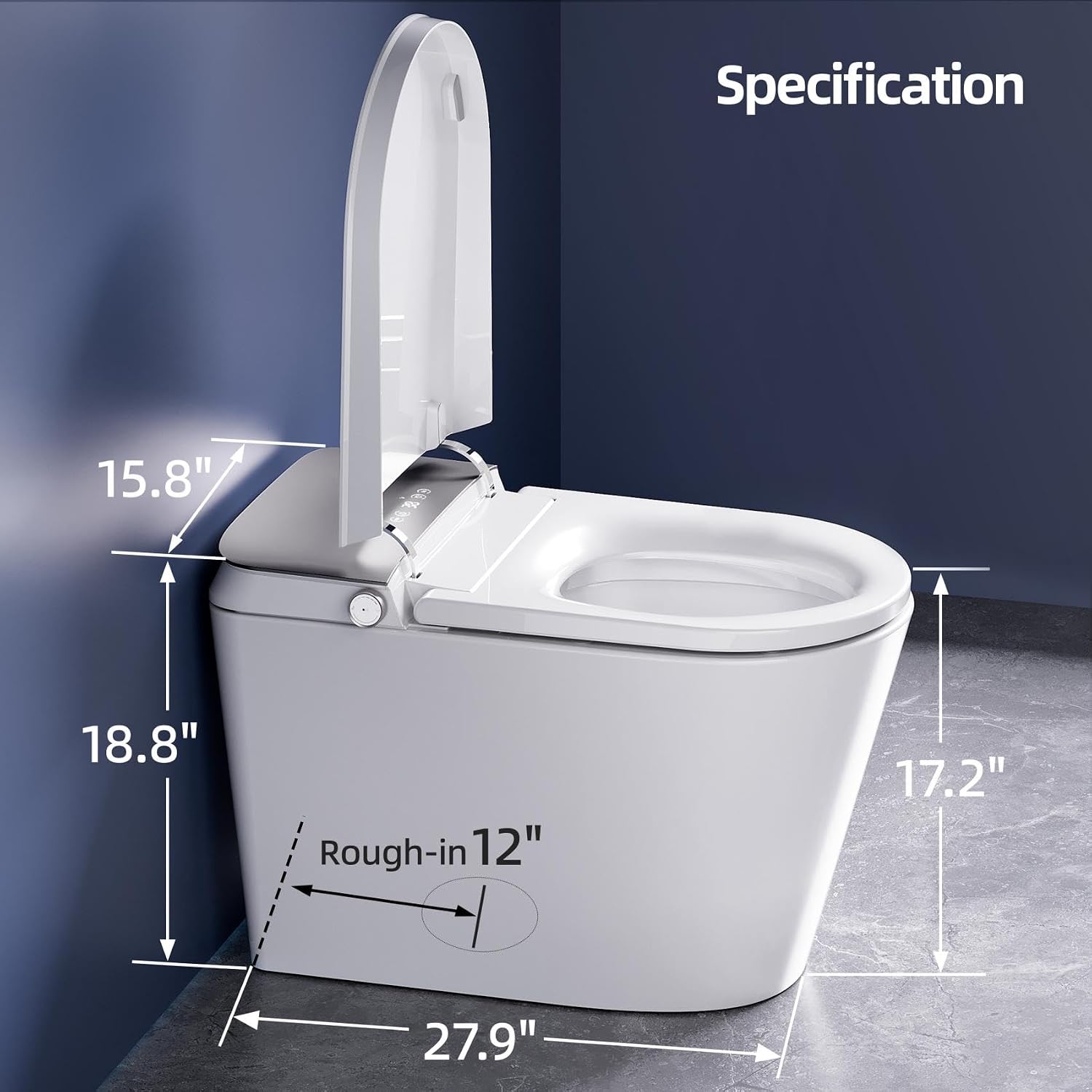 Smart Toilet with Bidet Built-in - ADA Height, Foot Sensor Lid Open & Close, One Piece Bidet Toilet with Tank and Pump, 12' Rough-in Toilet Bidet, RKS-X700