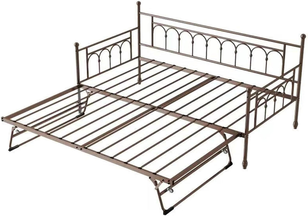 Metal Twin Daybed with Trundle, Stylish Day Bed with Trundle Bed Twin, Versatile Daybeds and Fold-Up Trundle Set for Guest Room, Home Office Twin Trundle Bed Frame,Bronze
