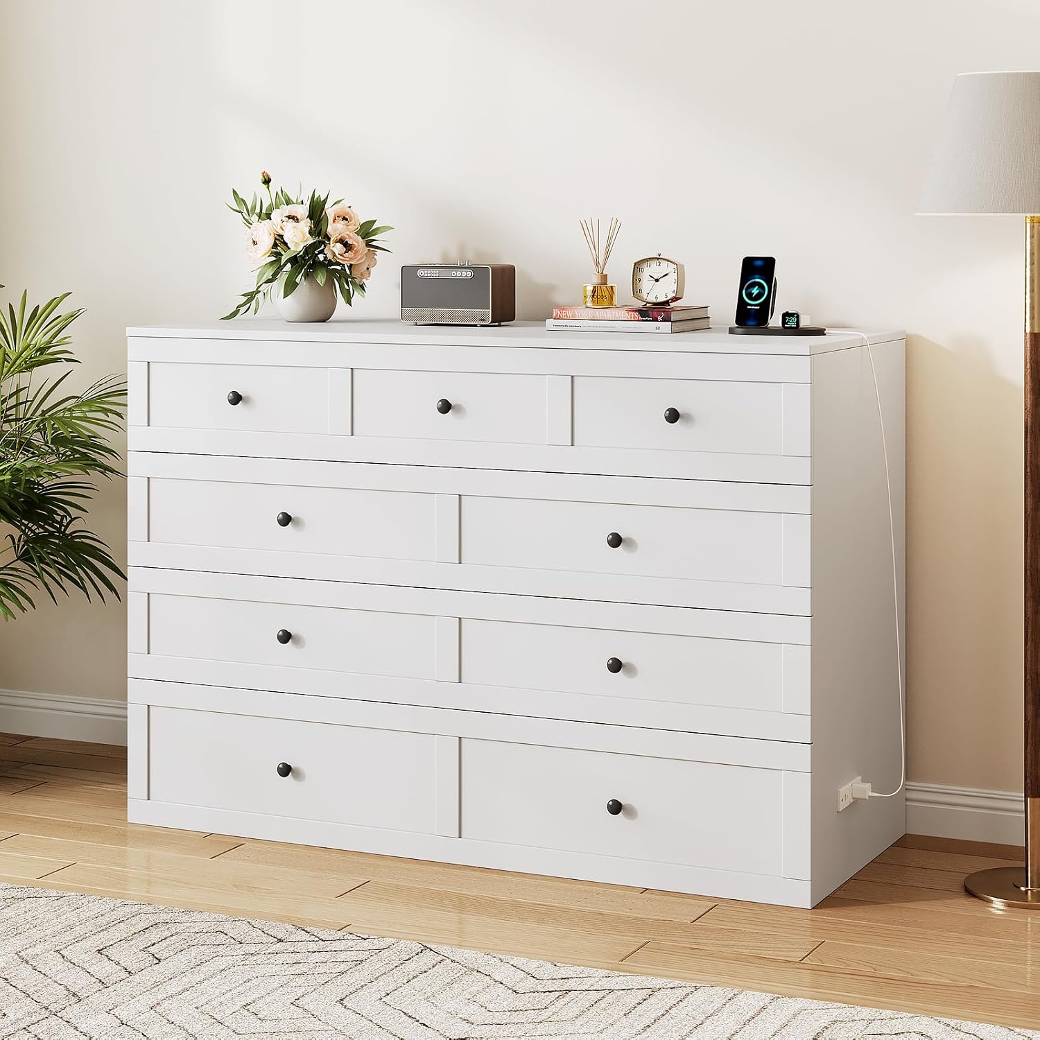 LIVAUVEAD Full Size Murphy Bed with Charging Station & Drawer, Full Size Mobile Cabinet Bed Frame, Murphy Chest Bed for Bedroom, Guest Room