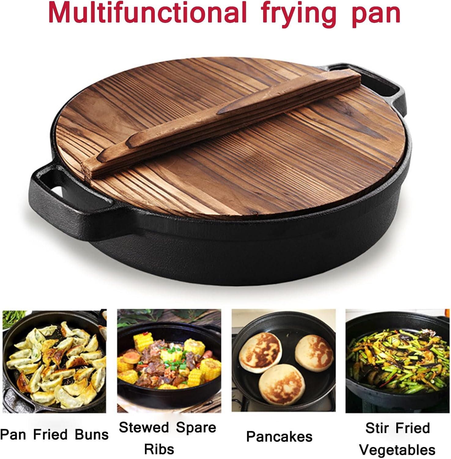 SVRITE Cast Iron Pizza Pan/Round Griddle - 25/28/30/33/35cm Cast Iron Skillet Dual Handle Braiser Frying Pan for Baking, Stove, Oven, Grill, BBQ (33CM)