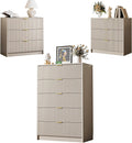MAISONARIA 3-Piece Dresser Bedroom Set, 5 Drawer Dresser & 3 Drawer Nightstands with Gold Handles, Fluted Wood Chest of Drawers for Bedroom, Living Room, Entryway, Beige