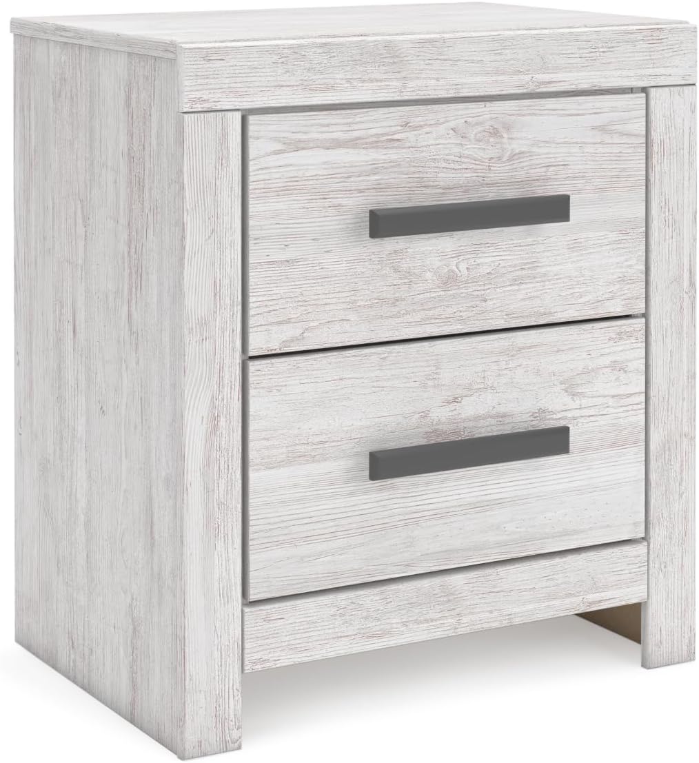 Signature Design by Ashley Cayboni Casual Nightstand with Framed Front and Pilasters, 2 Storage Drawers, Large Black Handles, Wood, 24.37' High, White