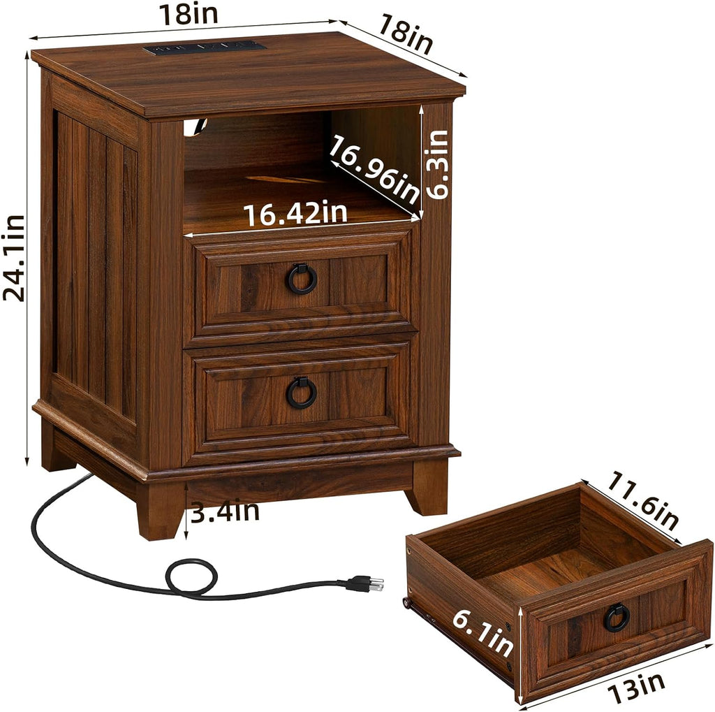 Joaxswe Farmhouse Furniture Set, Nightstands Set of 2 and 6 Drawers Dresser for Bedroom, 54 Inch Wide Wood Dresser and 18' Night Stands with Charging Station for Bedroom, Living Room, Hallway