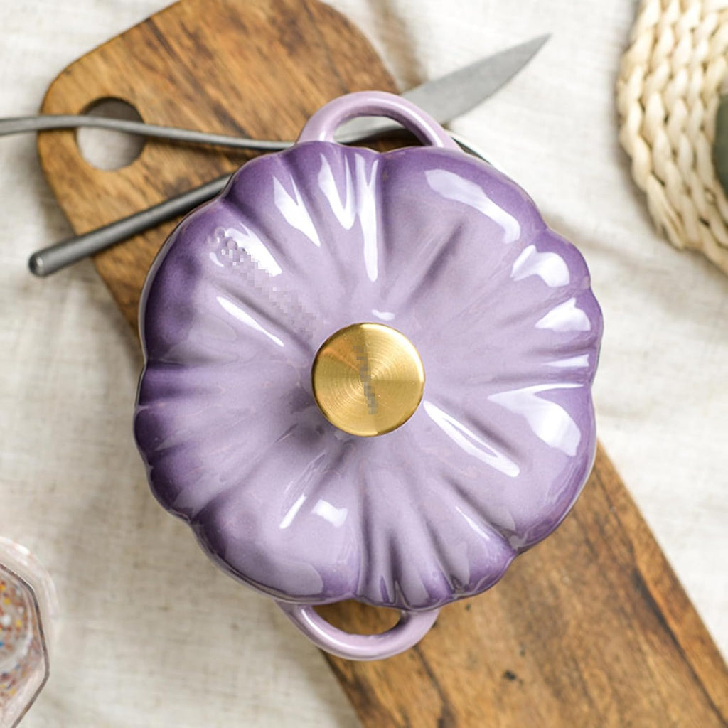 Pumpkin Dutch Oven, Pumpkin Cast Iron Dutch Oven, Pumpkin Shape Cooking Pot Enamel Pot with Lid Non-Stick Stew Pot Soup Pot, Saucepan Pot Halloween Thanksgiving Decor Gift,3.7L