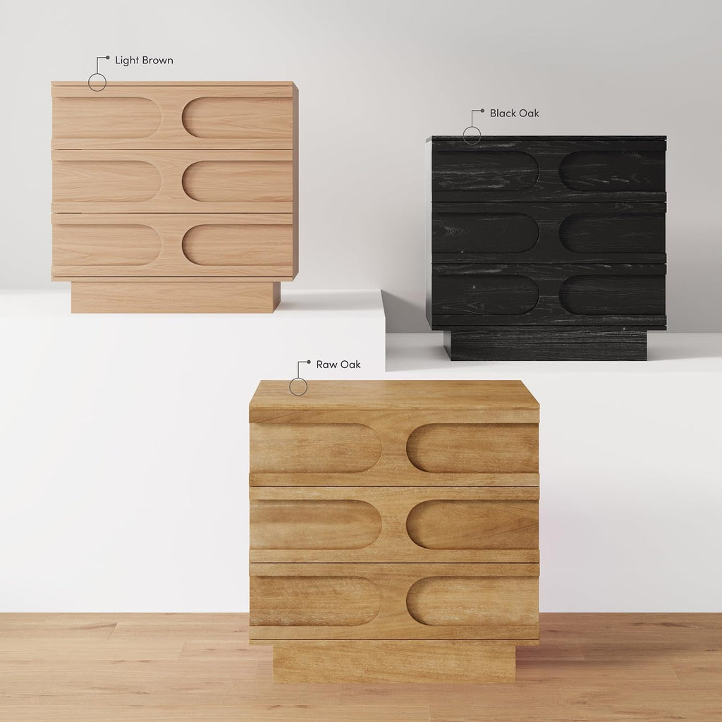 Nathan James Iris 3 Drawer Dresser, Mid-Century Modern Solid Wood Dresser for Bedroom, Black Oak