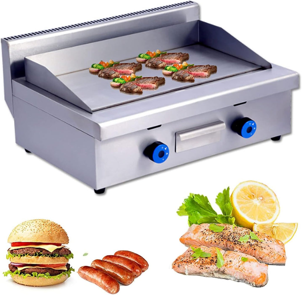 Commercial Propane Gas Griddle, 2 Stainless Steel Burner Tabletop Gas, Portable Table Ttop Grill, Large Non-Stick Steel Griddle, Teppanyaki Cooking Plate, Stainless Steel Portable Flat Top Grill,718
