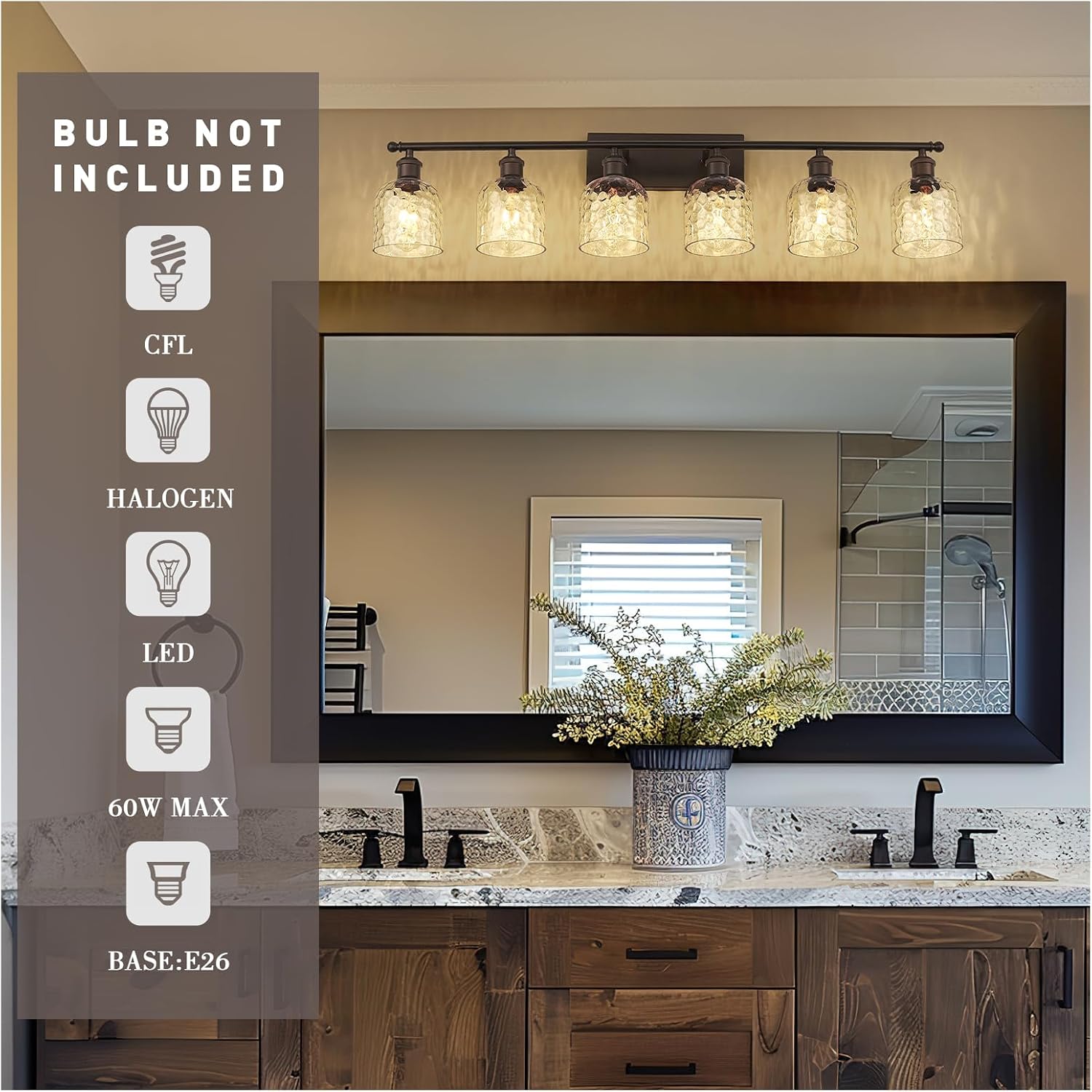 zeyu 6-Light Modern Vanity Light, 42'' Bathroom Lighting Fixtures Over Mirror, Oil Rubbed Bronze Finish with Clear Hammered Glass, ZJF63B-6W ORB