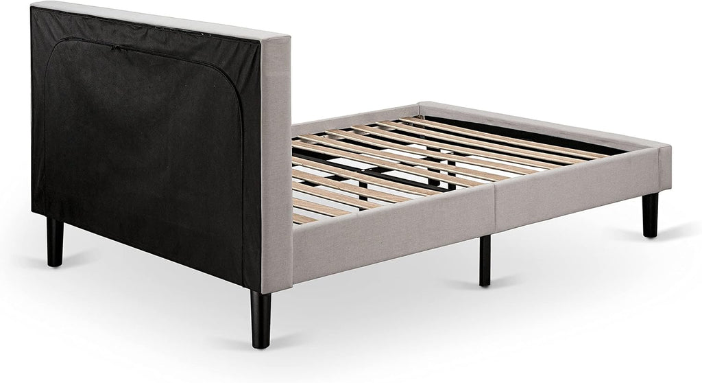 East West Furniture FN08F-1VL0C 2-Piece Platform Full Size Bed Set with 1 Full Bed and an End Table for bedroom - Reliable and Durable Construction - Mist Beige Linen Fabric