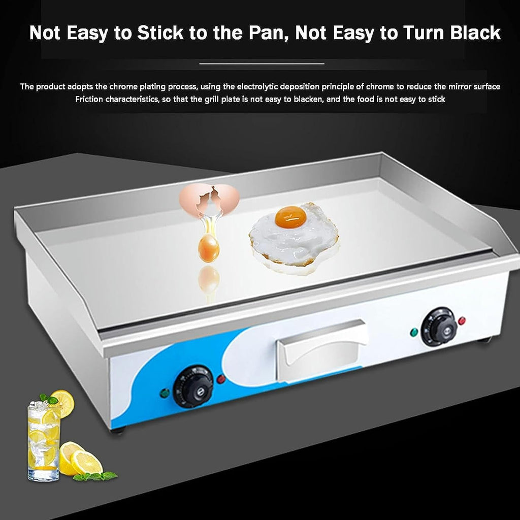 Electric Griddles, Large Electric Griddle Hot Cooking Plate, 220-240V Commercial Stainless Steel Efficient Nonstick Adjustable Countertop Hot Plate BBQ Grill for Barbecue Omelette Fried Food
