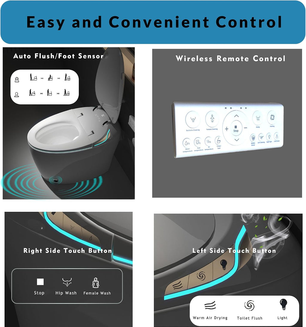 Black Smart Toilet with Bidet Built In, Luxury Elongated Electric Toilet with Heated Seat&Foot Sensor, 1.28 GPF Dual Flush, Auto Open/Close Seat, Warm Water&Dryer, Multiple Washing Modes (Pink)