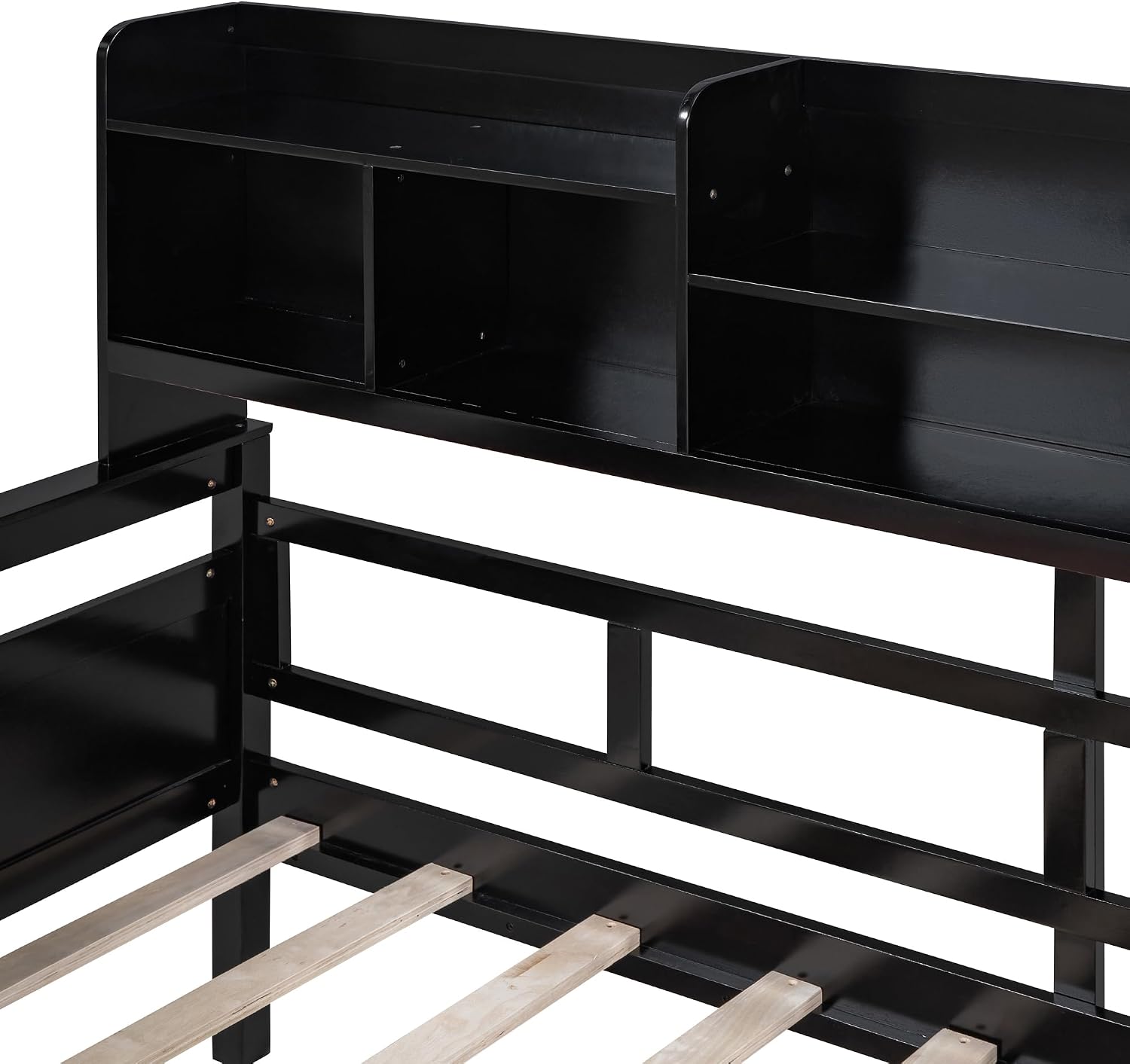 Merax Daybed with Bedside Shelves and 2 Drawers, Wooden Slats Support, Modern Living Daybed with Rails, Twin Size, Espresso