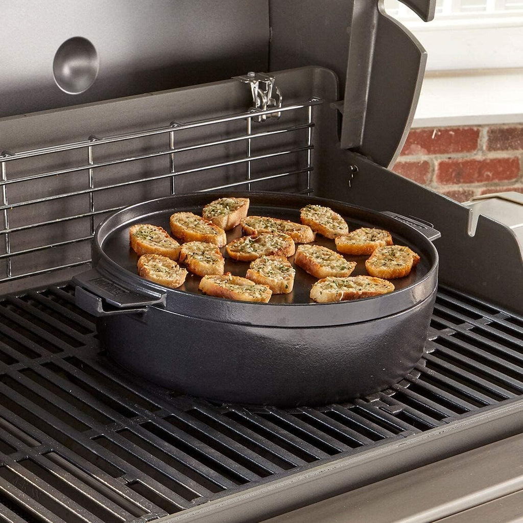 Weber Duo Dutch Oven, 7.25 Qt – Multi-Purpose Porcelain‑Enameled Cast‑Iron Dutch Oven & Flat‑Top Griddle-Style Lid