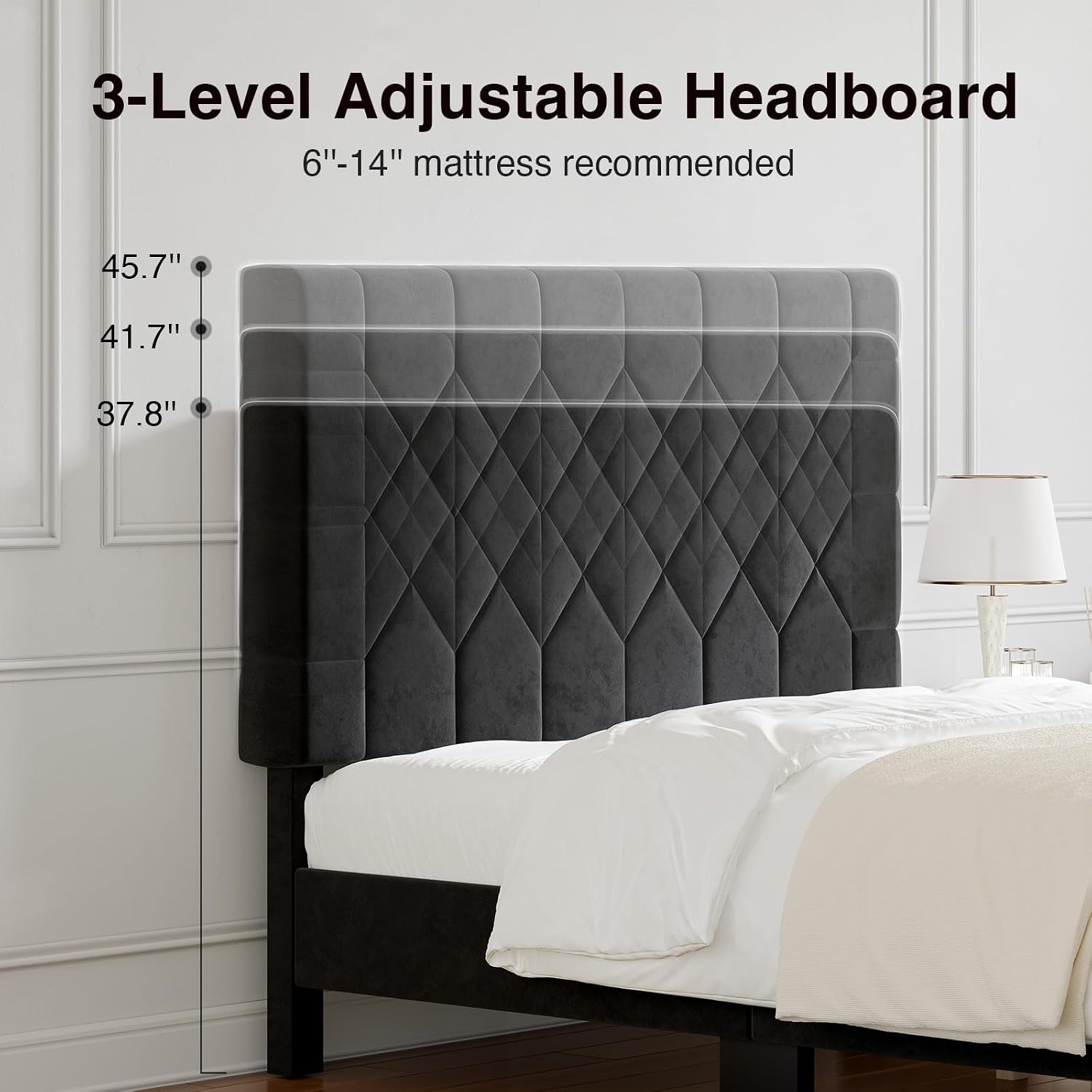 Novilla Full Size Bed Frame, Full Bed Frame with Headboard, Velvet Upholstered Pull-Point Headboard, No Box Spring Needed, Heavy Duty Feet, Easy Assembly, Black Velvet