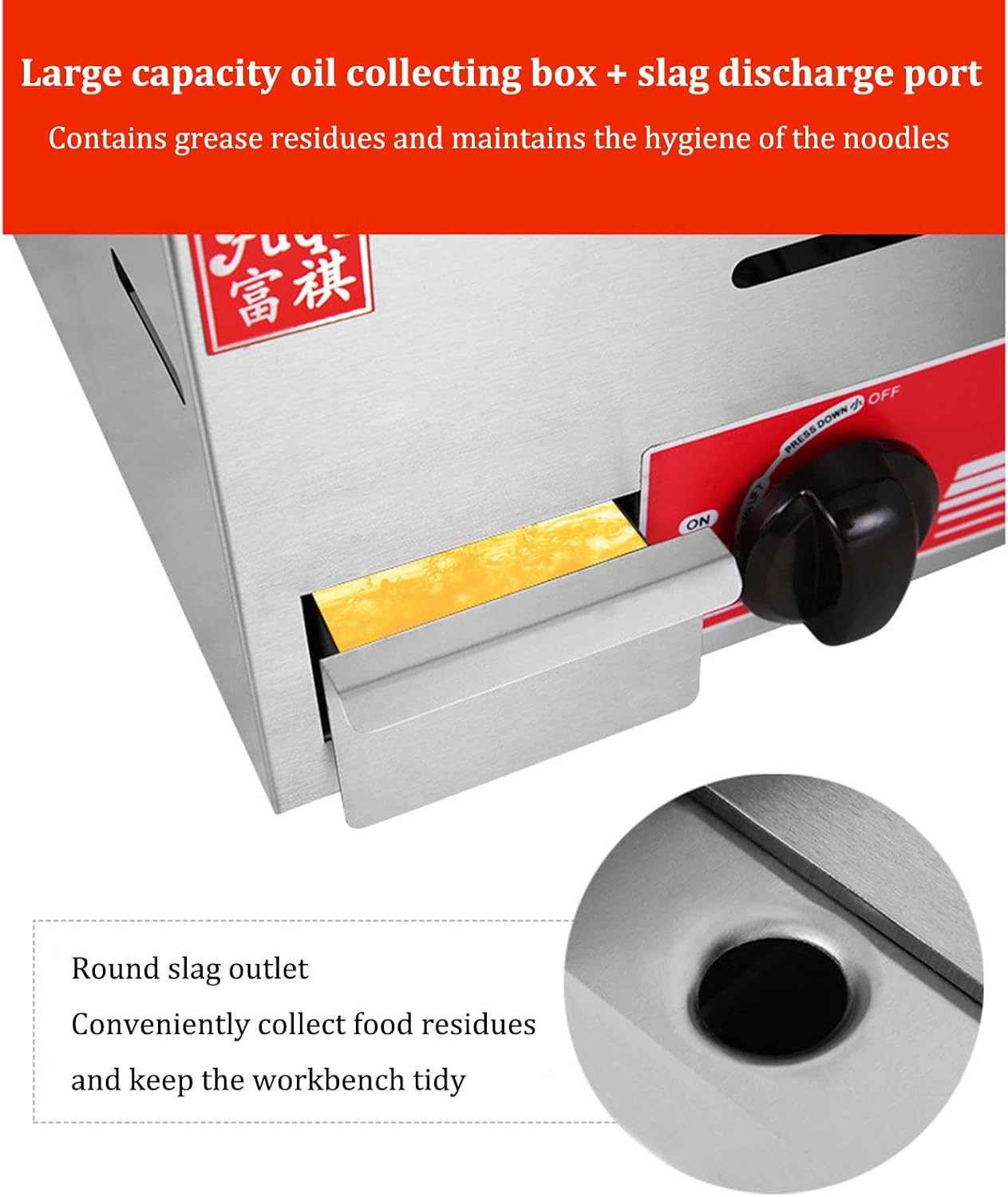 Outdoor Flat-top Gas Frying Pan Griddle Fryer, Restaurant Professional Grade Stainless Steel Propane Grill, Multi-function Commercial Kitchen Gas Grill, French Fries Fryer with Basket