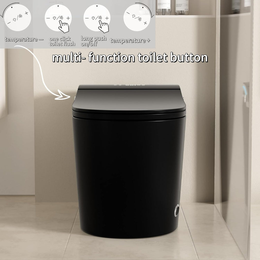 Matte Black Smart Toilet with Heated Seat & Auto Flush - Bidet, Warm Air Dryer, Night Light, Auto Open/Close Lid, Soft Close (Elongated)
