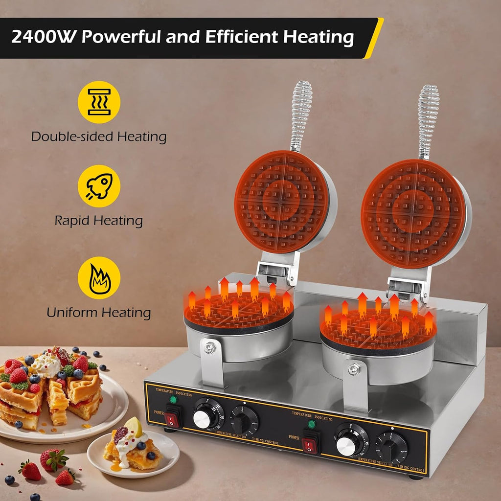 Dyna-Living 2400W Double-Head Commercial Waffle Maker & 3000W Commercial Electric Griddle 22'' Flat Top Grill Countertop