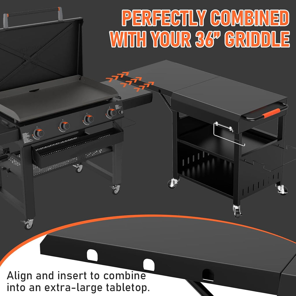 Outdoor Grill Table Cart for Blackstone 28'/36' Omnivore Griddle, 50' x 22' Large Outdoor Kitchen Island with Foldable Side Table for Blackstone 17'/22' Griddle, Home BBQ, Tailgates, Cookouts