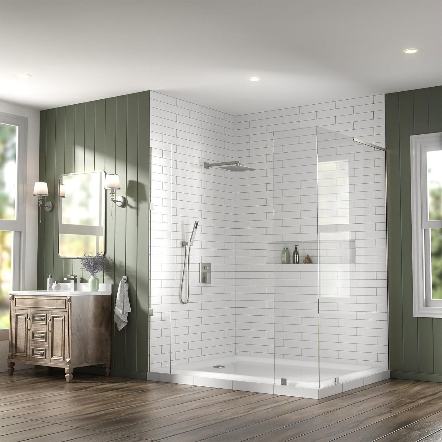 Lava Odoro Modern 2-Setting Square Shower System with Rain Shower Head and Handheld Spray Brushed Nickel, Rainfall Shower Faucet Set Brushed Nickel, Shower Valve and Trim Kit, SF103-BN