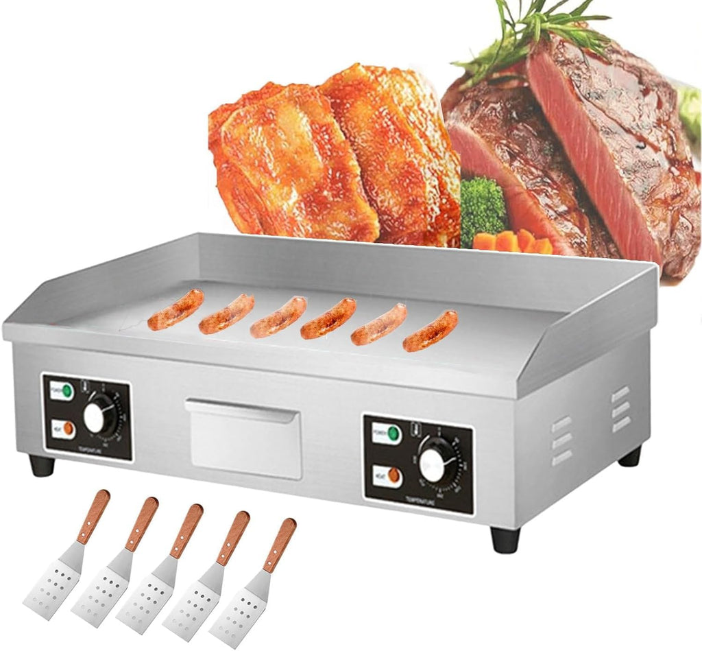 Electric Flat Top Grill Commercial Griddle, Burger Bacon Griddle 50-300℃, Countertop Griddle And Warmer For Grilling Bacon, Pancakes (With 5 Frying Spatulas),4400W
