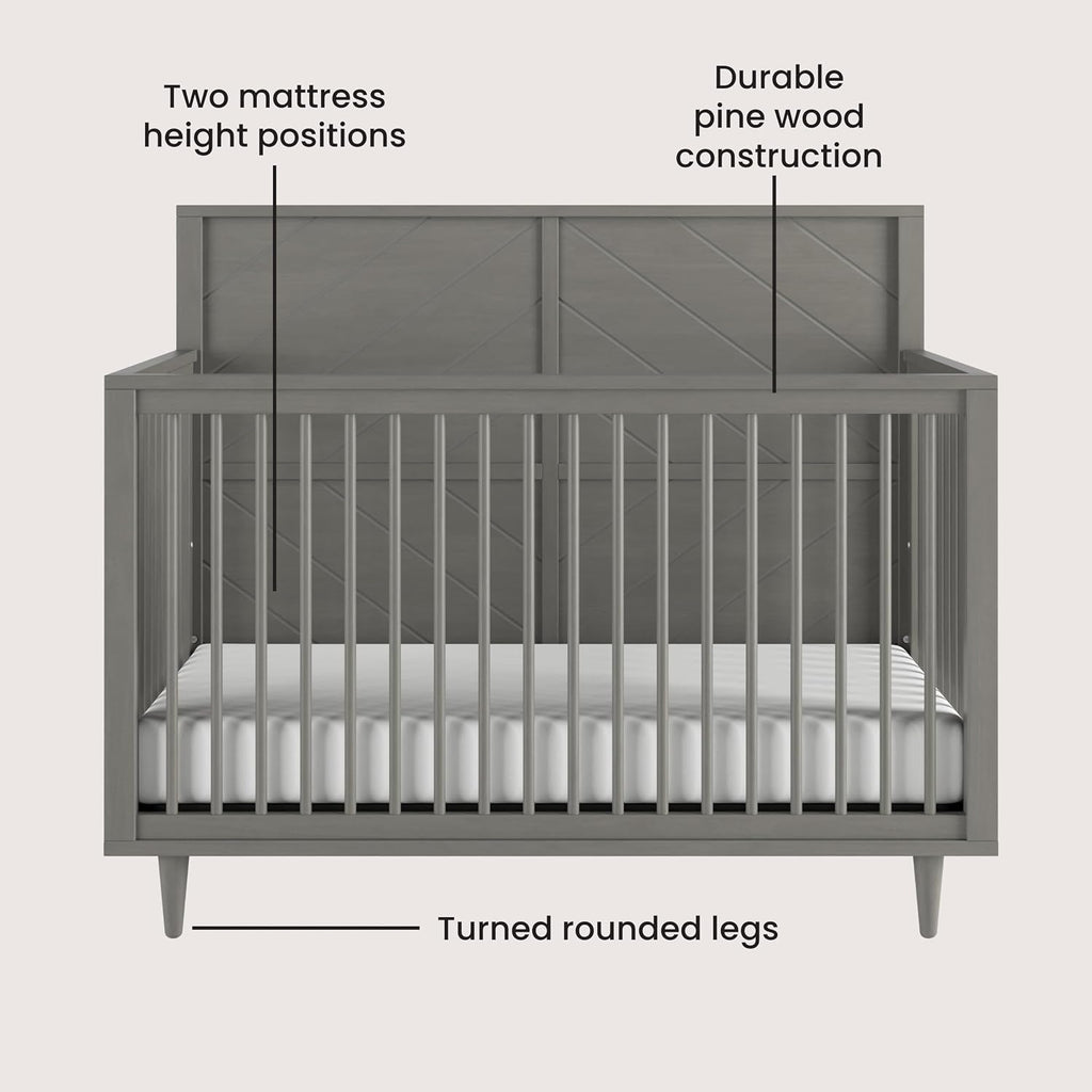 Child Craft Surrey Hill Design 4-in-1 Convertible Baby Crib Nursery Furniture Set, Baby Bed and 3 Drawer Dresser, for Babies, Toddlers and Kids Bedroom (2 Piece - Lunar Gray)