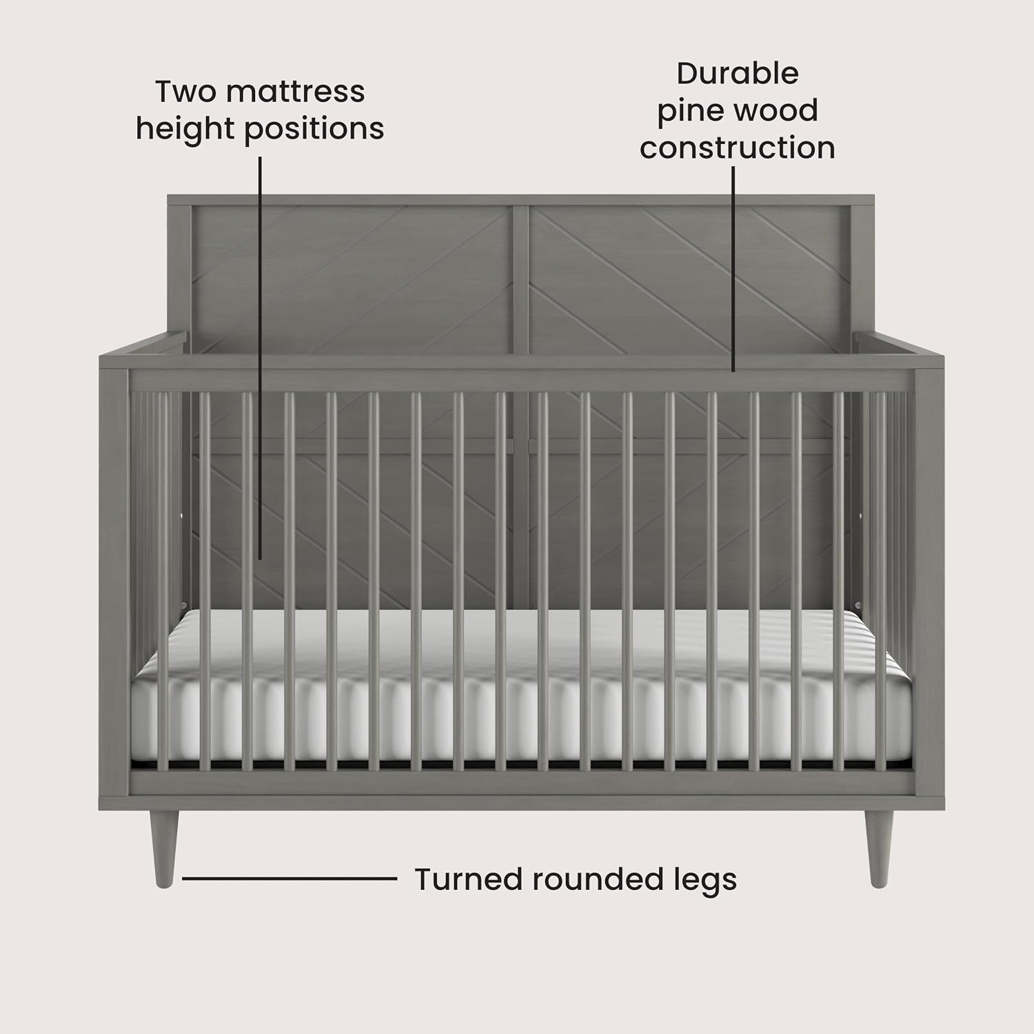 Child Craft Surrey Hill Design 4-in-1 Convertible Baby Crib Nursery Furniture Set, Baby Bed and 3 Drawer Dresser, for Babies, Toddlers and Kids Bedroom (2 Piece - Lunar Gray)